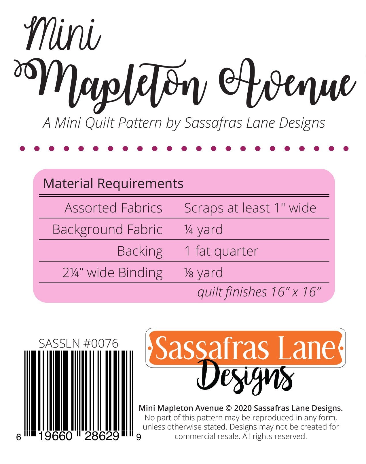 Mini Mapleton Avenue Pattern - Sassafras Lane