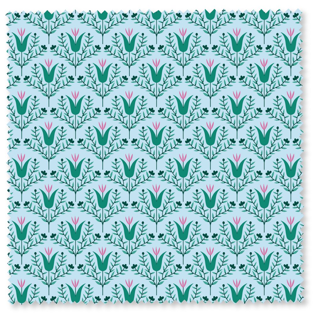 Felicity Fabric - Meadows Abloom - Tulip on Light Blue