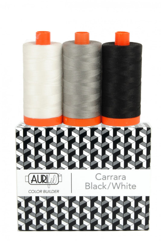 Aurifil Color Builder - 50wt - 3pc Set - Carrara Black/White - Soul Stitchery